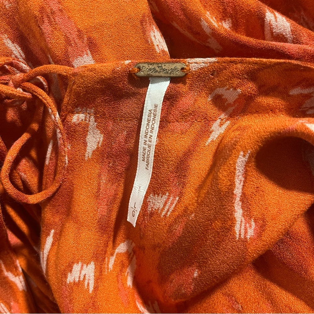 Free People Dress Womens Fake Love Printed Mini Dress Vibrant Orange Ties Large - Picture 6 of 7